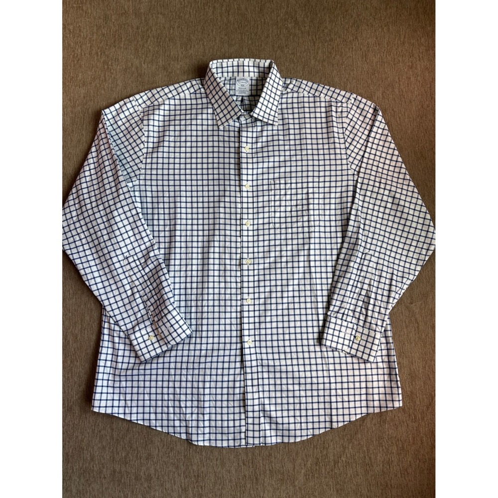 Brooks Brothers 1818 Regular Fit Non-Iron Stretch Shirt 17-34/35 Blue Check
